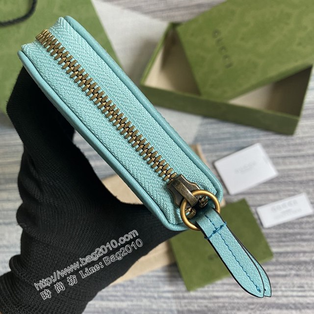 Gucci新款包包 古馳淺藍色全皮女款錢夾 Gucci新款竹節鎖扣拉鏈錢包 658634  ydg3302
